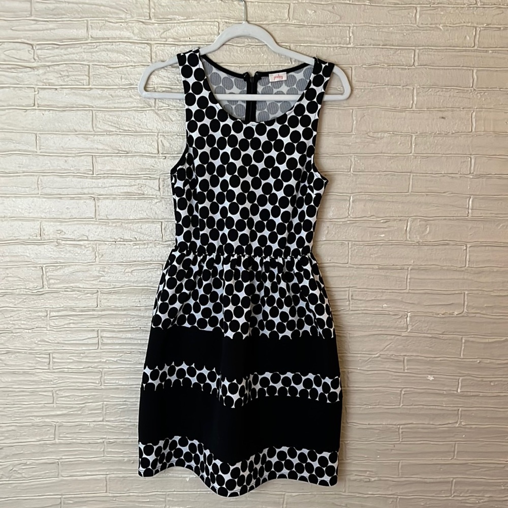 Pixely black and white polka dot sleeveless sundress
